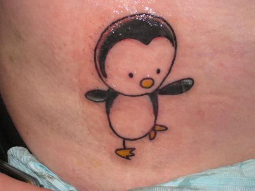 Beautiful Penguin Tattoo On Right Hip