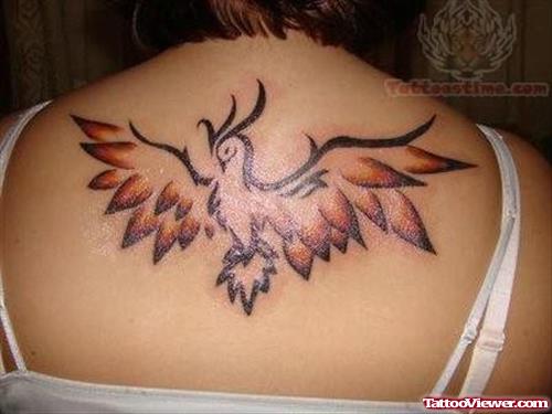Phoenix Tattoo On Upper Back