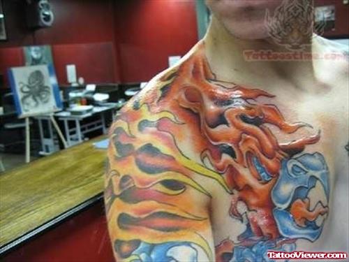 Awesome Phoenix Tattoo On Shoulder
