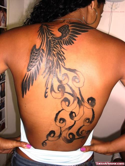 Phoenix Full Back Tattoo For Girls