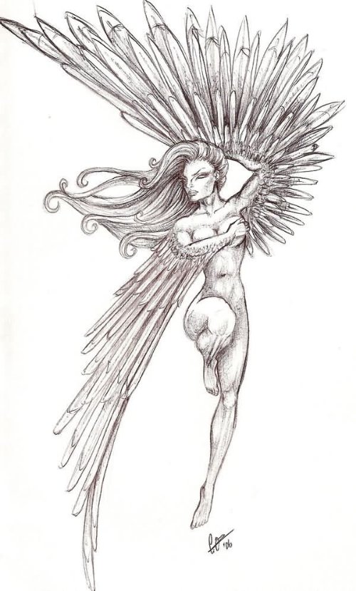 Girl With Phoenix Wings Tattoo Design