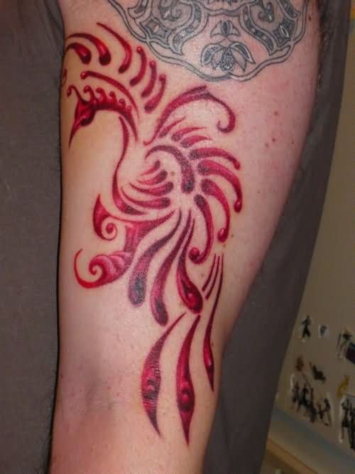 Red Ink Phoenix Tattoo On Sleeve