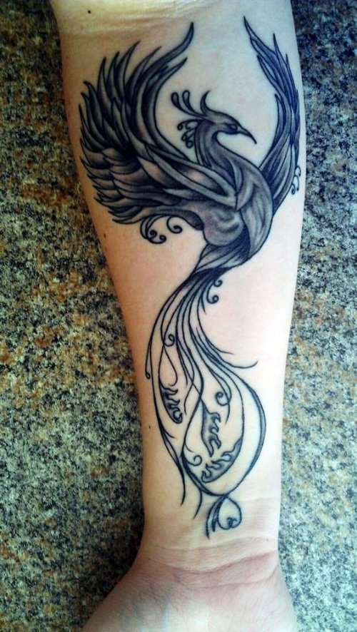 Grey And Black Phoenix Tattoo