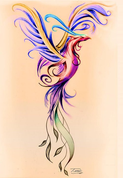 Nice Colored Phoenix Tattoos Design