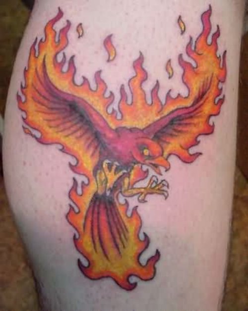 Flaming Phoenix Tattoo On Leg