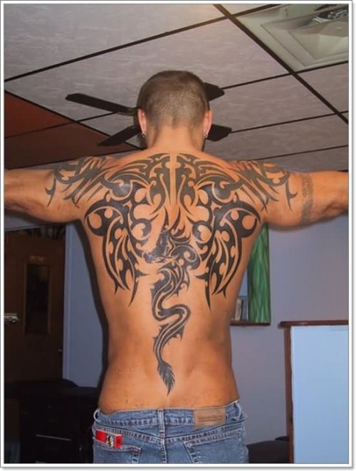 Man Back Body Tribal Phoenix Tattoo