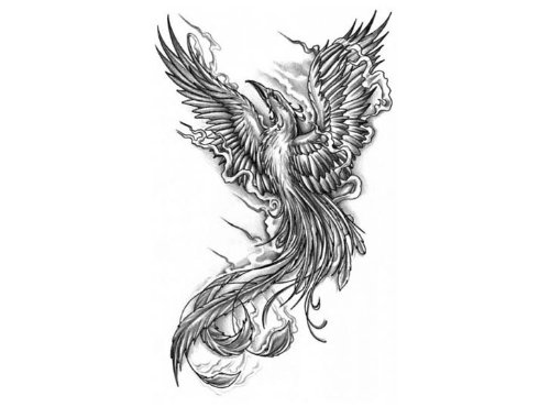 Open Wings Flying Phoenix Tattoo Design