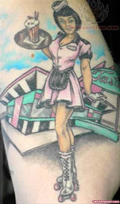 Waiter Pin up Girl Tattoo