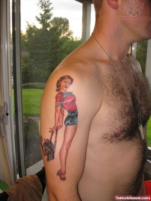 Pin Up Girl With Camera Tattoo
