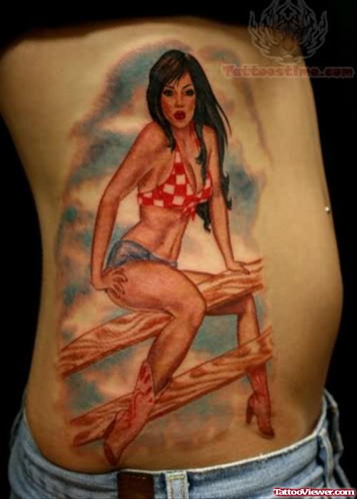 Pin Up Girl Tattoo For Side Rib