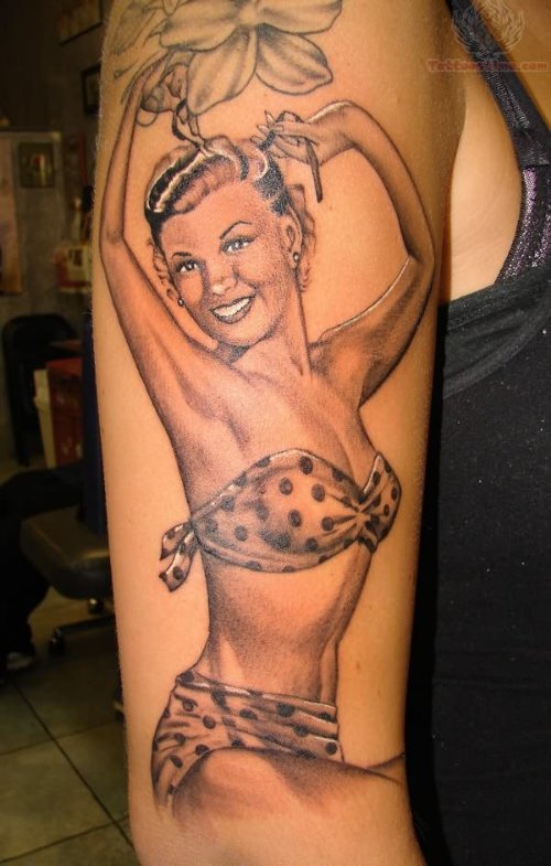 Pin Up Girl Tattoo For Bicep