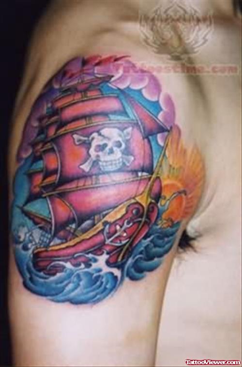 Orignal Pirate Tattoo On Shoulder