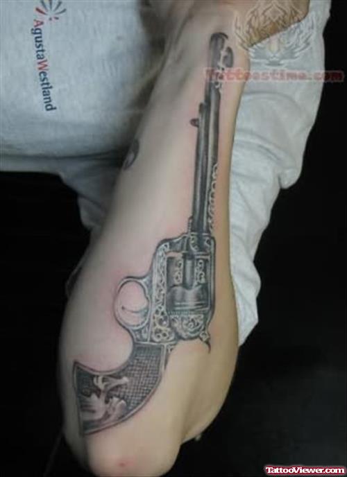 Colt Pistol Tattoo On Arm