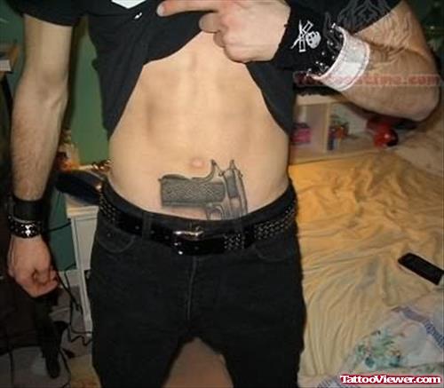 Pistol Tattoo On Front For Boys