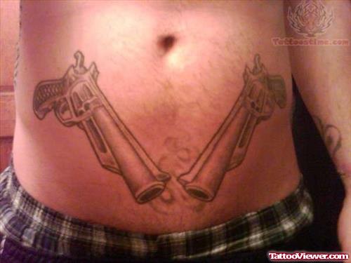 Pistol Tattoos On Belly