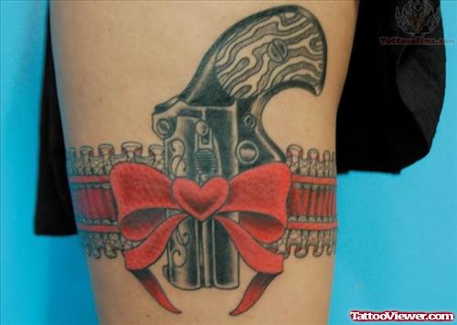 Red Ribbon Pistol Tattoo