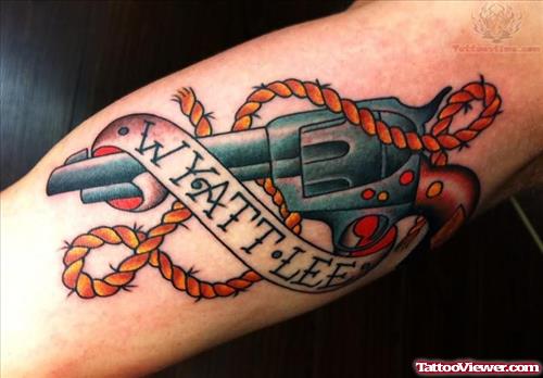 Awesome Colorful Pistol Tattoo