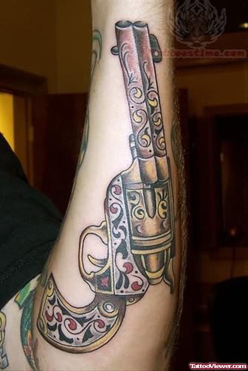 Traditional Color Pistol Tattoo