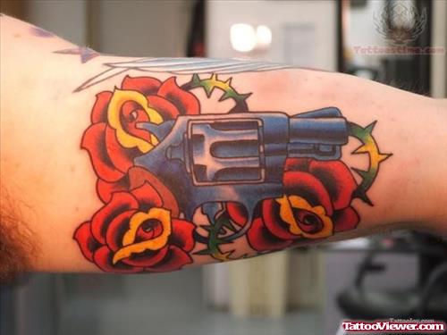 Roses Pistol Tattoo