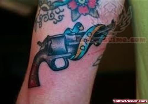 Colorful Dad Pistol Tattoo