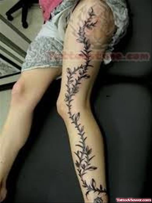 Plant Tattoo On Full Leg