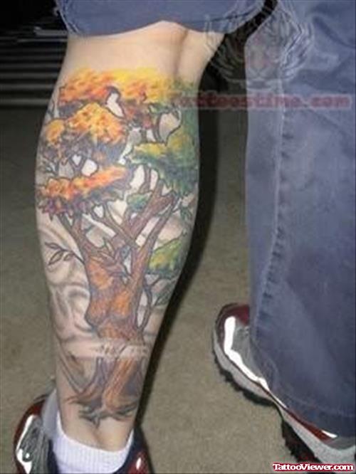 Tree Tattoo On Back Leg