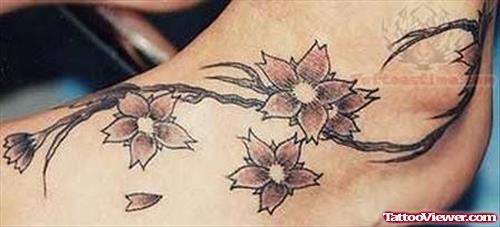 Flowers Vine Plant Tattoo On Foot
