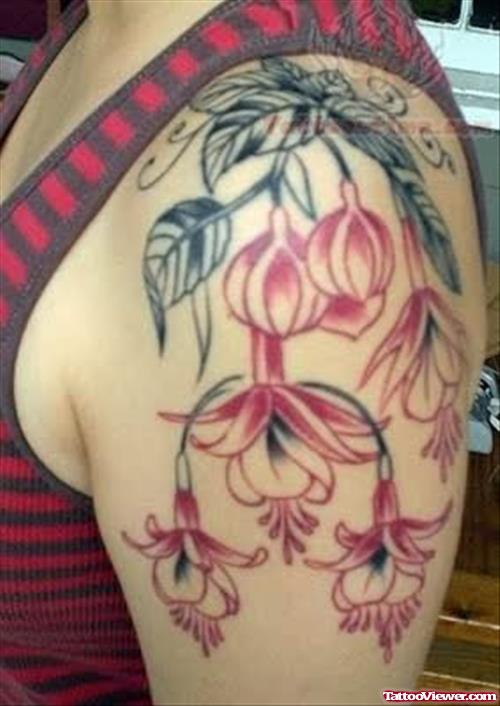 Color Ink Plant Tattoo On Shoulder