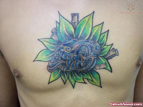 Green Plant Tattoo On Chest