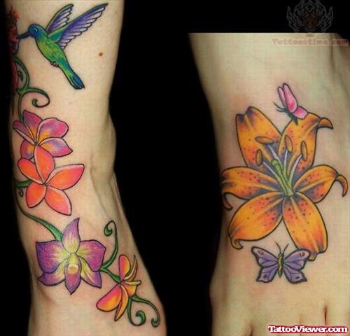 Plant Lily Tattoo On Foot