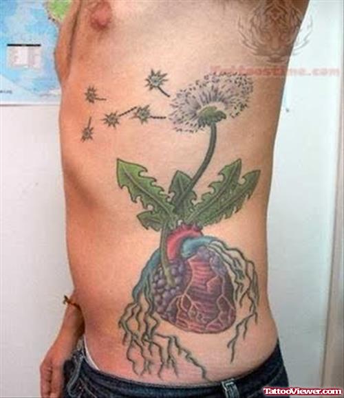 Heart Plant Tattoo On Rib