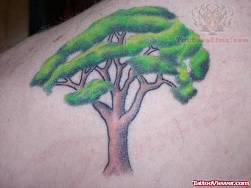 Impressive Green Tree Tattoo On Back