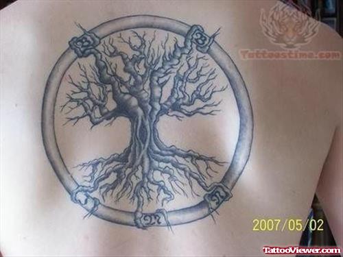 Tree Circle Tattoo On Back
