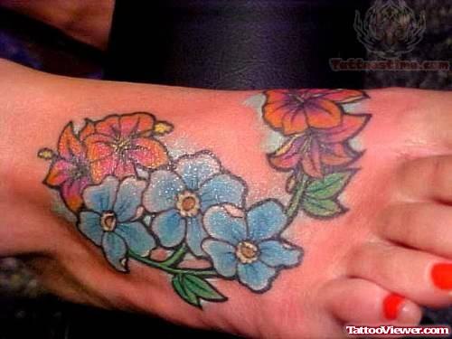 Flower Palnt Tattoo On Foot