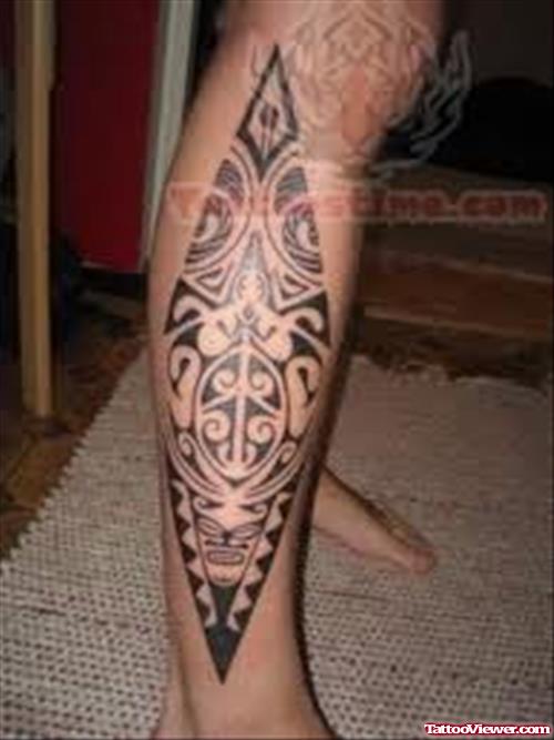 Polynesian Tattoo On Leg