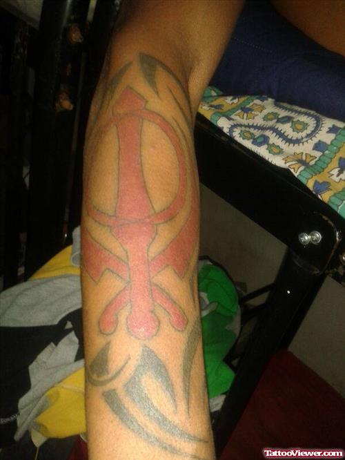 Tribal and Khnada Tattoo On Right Arm