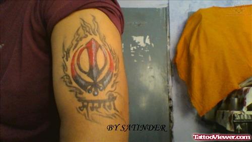 Sardari - Flaming Khanda Tattoo On Bicep