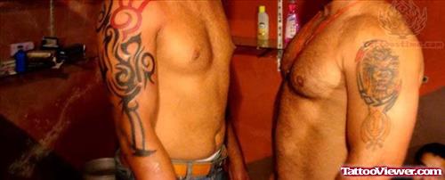 Tiger And Khanda Tattoo On Bicep