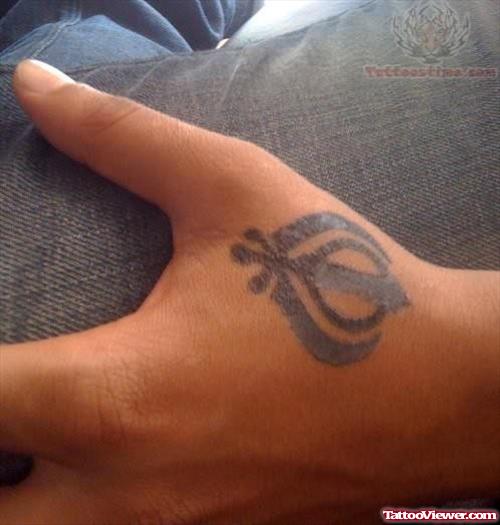 Religious Khanda Tattoo On Hand
