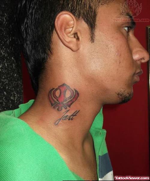 Khanda Tattoo On Neck