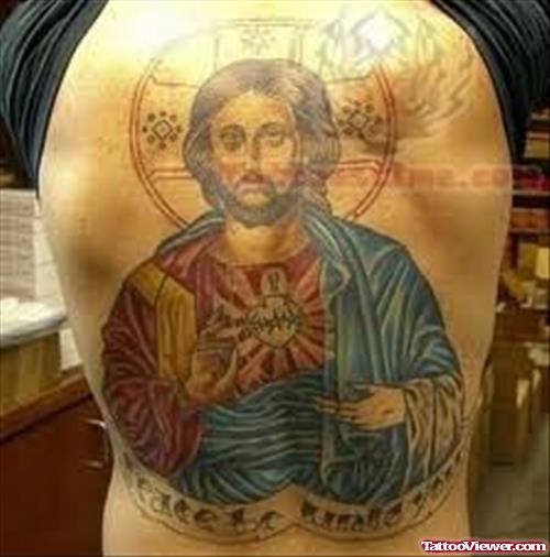 Big Religious Portrait Tattoo On Back