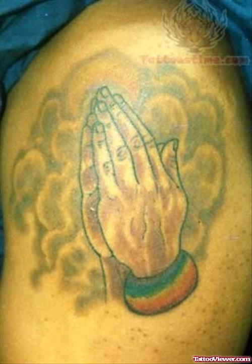Praying Hands Tattoo On Shoulder