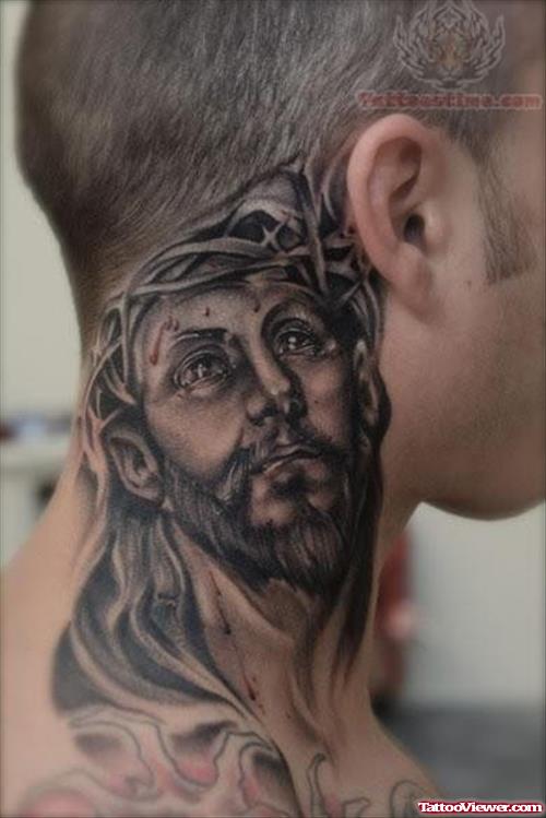 Religious Jesus Tattoo On Neck