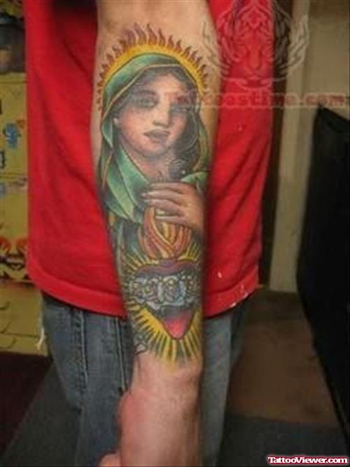 Jesus-Mary Religious Tattoo On Arm