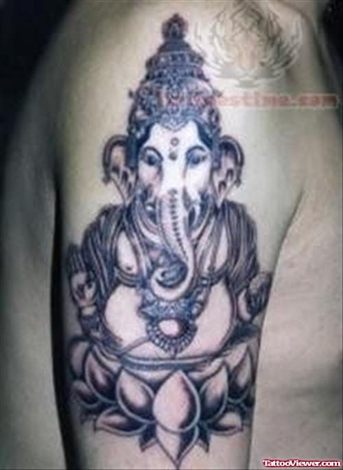 Ganesha Religious Tattoo On Shoulder