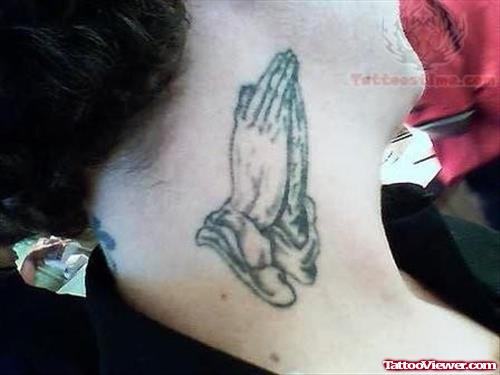 Praying Hands Tattoo On Boy Neck