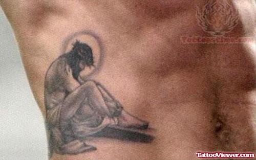 Jesus Religious Tattoo On Rib