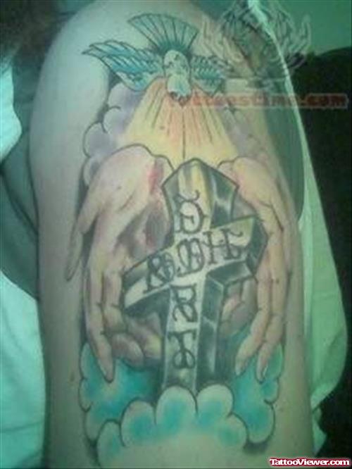 Amazing Cross Tattoo On Shoulder