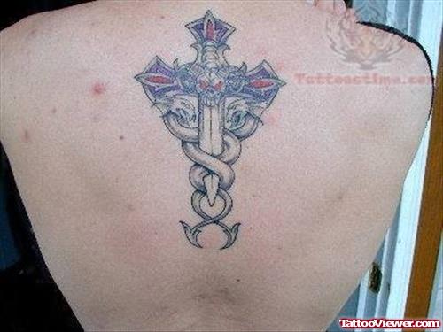 Cross Religious Tattoo On Back