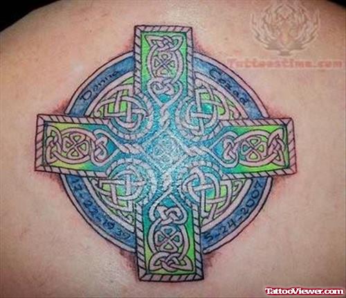 Cross Tattoo On Upper Back